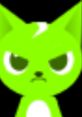 Angry green cartoon cat character with large eyes and ears, showcasing a playful design with a modern twist.