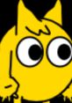 Bright yellow cartoon cat with large eyes, showcasing a playful and expressive demeanor, embodying the spirit of Chef Catogato.
