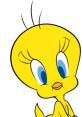 Cheerful cartoon yellow Tweet Bird with big blue eyes, known for its playful personality and iconic appearance.