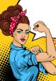Empowered woman flexing her muscles in a vintage comic style, symbolizing strength and determination.