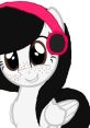 Cute Melody MLP character with a black mane and pink headphones, showcasing her playful personality and vibrant style.