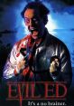 A crazed man wielding scissors with a blood-stained outfit, embodying the chaotic spirit of "Evil Ed" (1995).