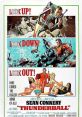 Vintage poster for "Thunderball" (1965), featuring iconic scenes with Sean Connery, underwater action, and dynamic typography.