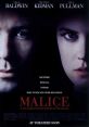Malice 1993 movie poster featuring Alec Baldwin, Nicole Kidman, and Bill Pullman; themes of deception and betrayal.