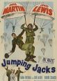 Dean Martin and Jerry Lewis in parachute gear from the classic comedy film "Jumping Jacks" (1952). Fun and adventure await!