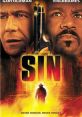 Dramatic poster for "Sin" (2003), featuring Gary Oldman and Ving Rhames, with a fiery background and suspenseful tone.