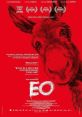 Poster for "EO" (2022), Poland's Oscar submission, featuring a donkey on a striking red background with award accolades.