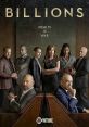 Billions cast poster showcasing power dynamics, ambition, and conflict in the world of finance. Wealth is war.