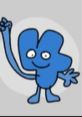 Cheerful blue character Four from Bfb, raising a hand and smiling, set against a light gray background.