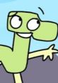 Ean from Bfb smiles and waves, showcasing his playful personality in a vibrant cartoon landscape.