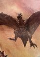 Rodan soaring through a dramatic sky, showcasing its formidable wings and fierce presence in Godzilla-themed artwork.