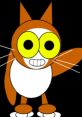 Cheerful cartoon cat character from Meowl's Voice, featuring vibrant orange fur and large yellow eyes, waving enthusiastically.