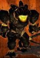 Powerful obsidian creature Obsidius stands ready for battle, showcasing its dark armor and glowing yellow eyes.