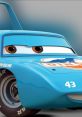 Iconic blue race car character, Strip Weathers, featuring bold sponsor logo and number 43, embodies classic racing spirit.