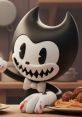 Bendy character serving spaghetti and meatballs, showcasing a playful and mischievous vibe typical of Bendy Voice.