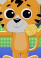 Playful cartoon tiger character holding a microphone, ready to entertain with singing and fun activities for kids.
