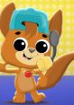 Fox Linkuad character with a microphone, wearing a cap and necklace, showcasing a fun and energetic vibe for kids.