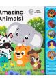 Colorful cover of "Baby Einstein Amazing Animals" featuring cute animal characters and sound buttons for interactive learning.