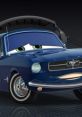 Brent Mustangburger from Cars 2, featuring a blue vintage Mustang with a playful expression and stylish wheels.