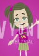 Cheerful animated character Rosie from Acapela, wearing a colorful t-shirt and welcoming viewers with excitement.