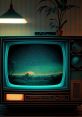 Retro television displaying a scenic sunset, with a lamp and plant in the background, evoking nostalgia and vintage vibes.