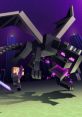 Player battles the Ender Dragon in a dynamic scene, showcasing action and excitement in a blocky pixelated world.