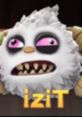 Playful monster character from IziT with fluffy white fur, prominent fangs, and vibrant pink eyes, bringing fun and excitement.