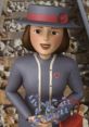 Lady Hatt in CGI Era, smiling with flowers, showcasing her iconic outfit and signature hat near railway tracks.
