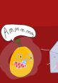Playful cartoon character from Toca Lab Elements exclaims "Ammmmm" against a vibrant red background. Fun and whimsical design!