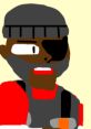Cartoon-style portrayal of TF2 Demoman with an eyepatch, gray beard, and a red outfit, showcasing his iconic character design.