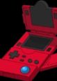 Red handheld device resembling a Pokédex, showcasing late Kanto and Johto region features for Pokémon enthusiasts.