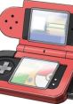 Red handheld console displaying a Pokédex interface, featuring Pokémon data from the late Sinnoh region.