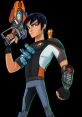 Eli Shane stands confidently, equipped with a blaster and companion, ready for an adventure in a vibrant animated style.