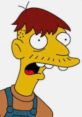 Cleetus from The Simpsons with a surprised expression, wearing overalls and a brown shirt, showcasing his distinct design.