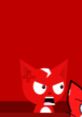 Angry red cartoon character with white accents, expressing frustration in a vibrant red background. Perfect for "Brat" themes.
