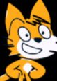 Cheerful orange cat character from "I'm Just Scratchy," smiling and posing playfully against a black background.