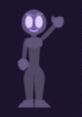 Stylized purple character waving, representing B-chop84 (Formal) in a minimalistic design on a dark background.