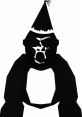 Black silhouette of an angry gorilla wearing a party hat, representing playful trolling in a humorous style.