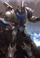 Smokescreen from Transformers Prime striking a dynamic pose in a battle-ready stance amidst a vibrant backdrop.