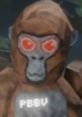 Character design featuring a gorilla with glowing red eyes and "PBBV" text, showcasing vibrant gaming aesthetics.