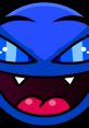 Blue cartoon character with sharp teeth and expressive eyes, evoking a playful yet mischievous vibe. Robots at the gate theme.
