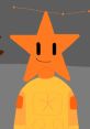 Cheerful star character in orange attire, showcasing a playful design and engaging expression in a fun, colorful setting.