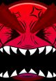 Angry red monster face with sharp teeth and furrowed brows, embodying intensity and fierce emotion in design.