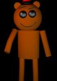 Stylized orange character with round head and glowing eyes, wearing a red hat, inspired by Buby game aesthetics.