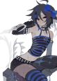 Scenecore character with blue hair and stylish attire, showcasing a playful pose, perfect for Two Time vore enthusiasts.