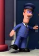 Animated character Pat Bot in a blue uniform, standing at a door, ready to assist with deliveries and community tasks.