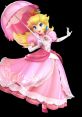 Princess Peach in a stunning pink gown with an umbrella, showcasing her iconic look in Super Smash Bros Ultimate.