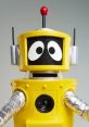 Cheerful yellow robot with big eyes, antennas, and metallic arms, perfect for tech-themed projects and creative content.