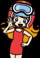 Cheerful character in a red dress and helmet, promoting adventure and fun in "Mona (Español)." A vibrant design for engagement.