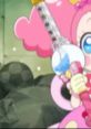 Cure Pecorin from Pretty Cure wields her magical wand, showcasing her vibrant character and adorable design.